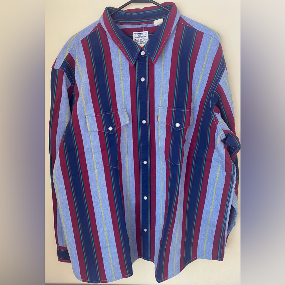 Levi's Mens Western Relaxed Fit Pearl Snap Long Sleeve Striped Shirt